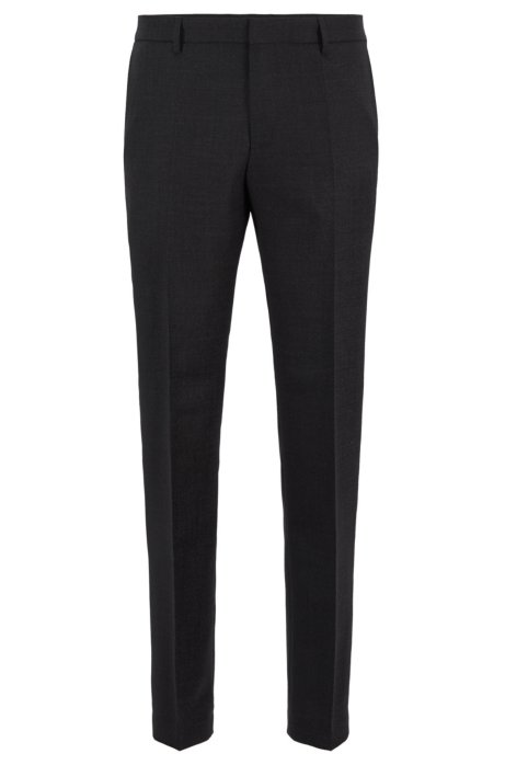 Micro-patterned slim-fit trousers in virgin wool, Black