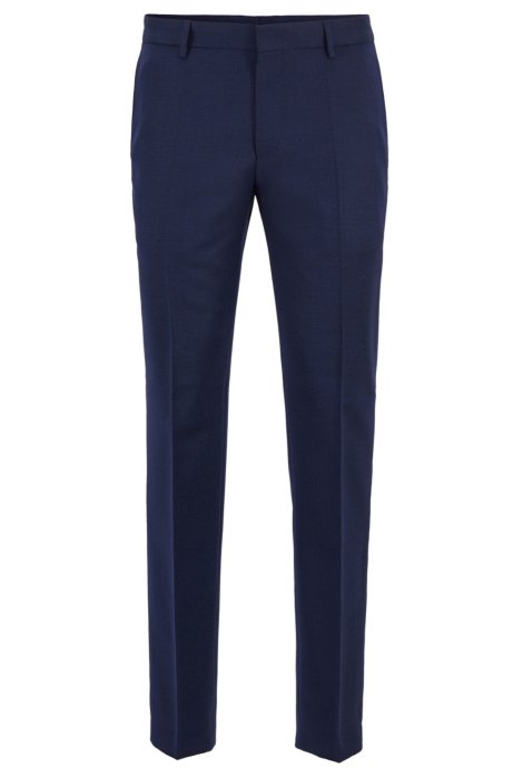 Micro-patterned slim-fit trousers in virgin wool, Open Blue