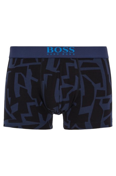 Stretch-cotton trunks in a graphic print, Dark Blue