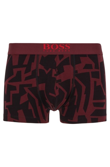Stretch-cotton trunks in a graphic print, Dark Red