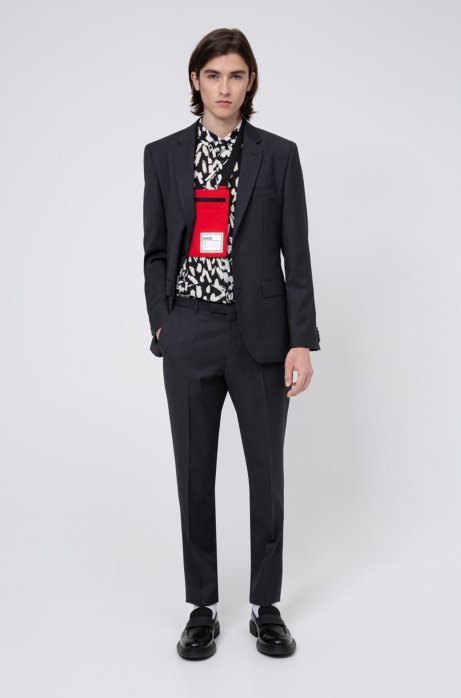 Regular-fit suit with a geometric micro pattern, Dark Grey