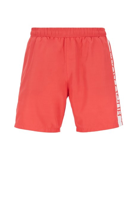 Medium-length swim shorts with heat-sealed logo print, Light Red