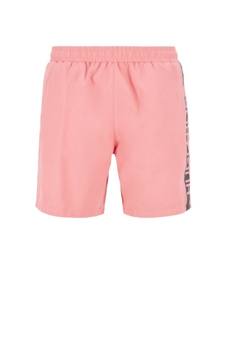 Medium-length swim shorts with heat-sealed logo print, light pink