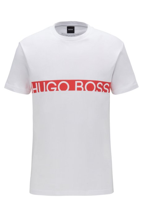 Slim-fit logo T-shirt with UPF50+ finishing, Natural