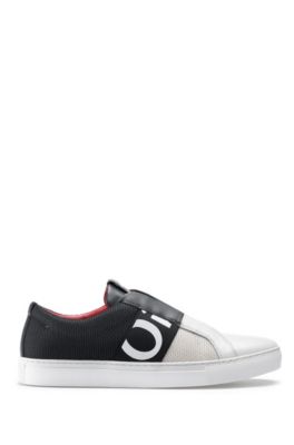 HUGO - Slip-on trainers in mesh and leather with logo elastic