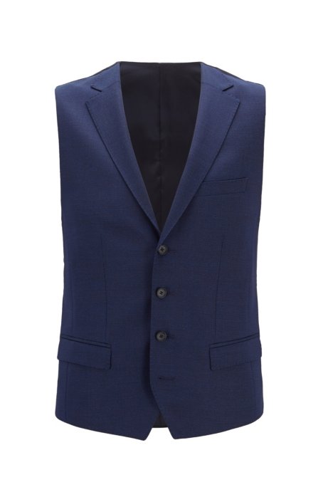 Slim-fit waistcoat in micro-pattern wool, Open Blue