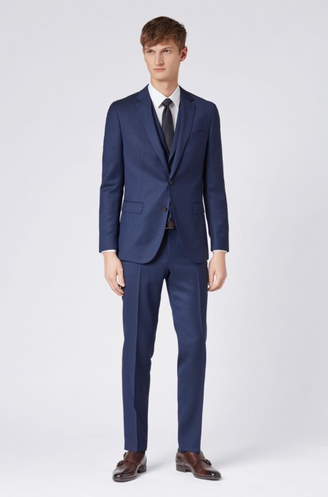 Slim-fit waistcoat in micro-pattern wool, Light Blue