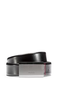 Cinturón de piel con detalle de la marca en la hebilla con placa, Negro