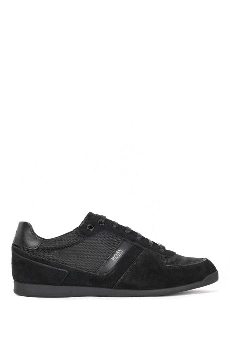 HUGO BOSS LOW-PROFILE TRAINERS WITH SUEDE AND TECHNICAL MESH UPPERS DARK BLUE 