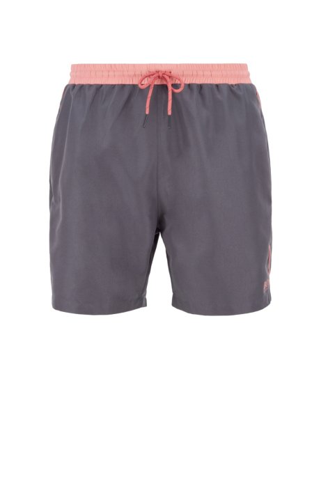 Medium-length swim shorts in quick-drying fabric, Dark Grey