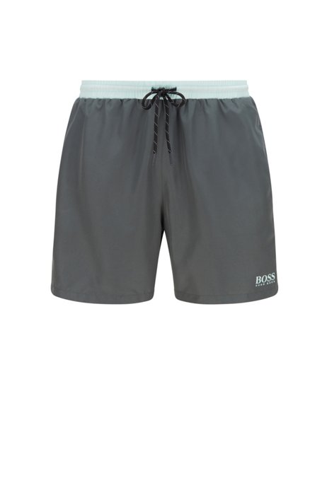 Medium-length swim shorts in quick-drying fabric, Dark Green