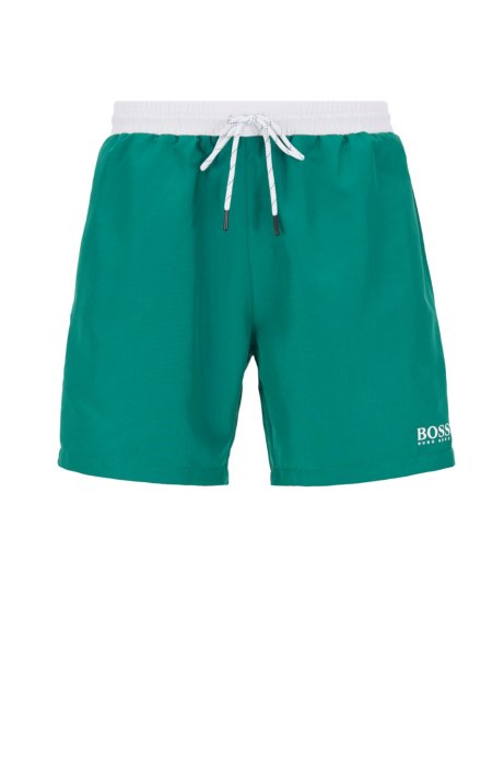 Medium-length swim shorts in quick-drying fabric, Green