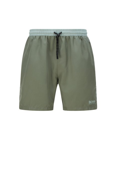Medium-length swim shorts in quick-drying fabric, Light Green