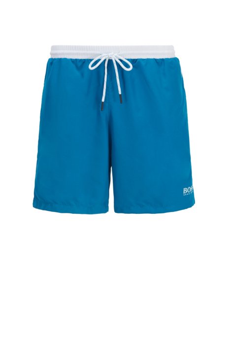 Medium-length swim shorts in quick-drying fabric, Blue