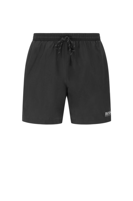 Quick-drying swim shorts with contrast logo and piping, Black