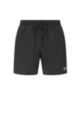 Quick-drying swim shorts with contrast logo and piping, Black