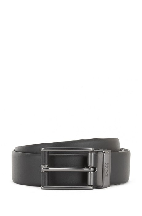 Reversible leather belt with leather-covered hardware, Black