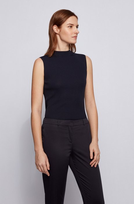 Slim-fit sleeveless top in a ribbed knit, Dark Blue
