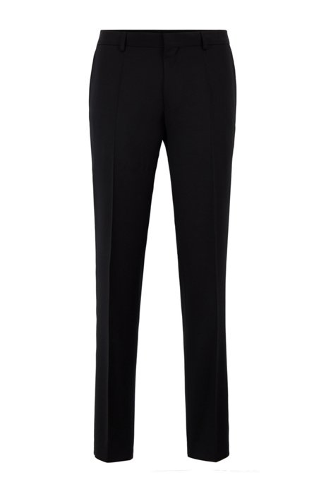 Slim-fit trousers in melange virgin-wool serge, Black