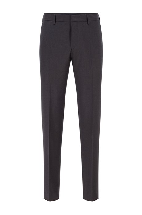 Slim-fit trousers in melange virgin-wool serge, Dark Grey