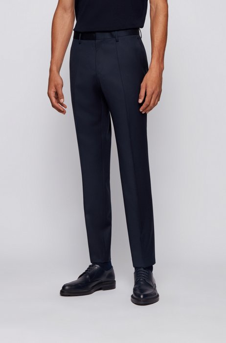 Slim-fit trousers in melange virgin-wool serge, Dark Blue