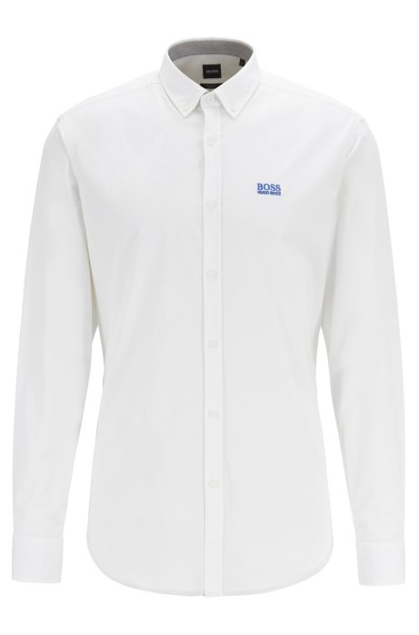 Button-down regular-fit shirt with moisture management, White