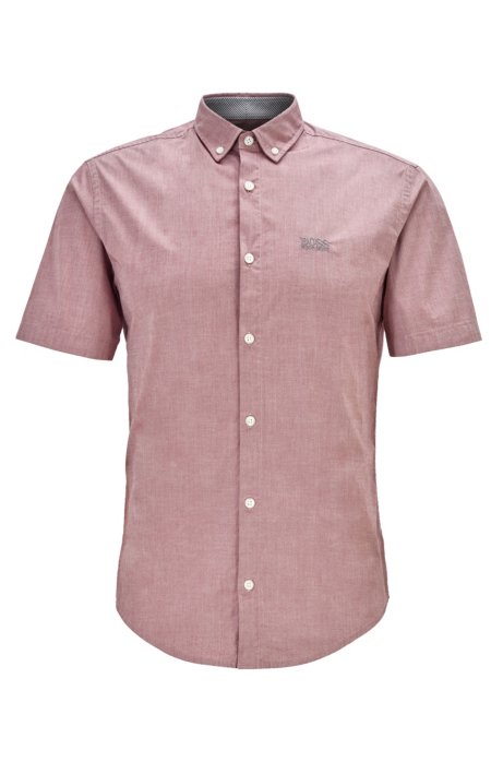 Short-sleeved regular-fit shirt in stretch cotton, Red