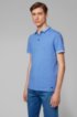 Polo shirt in stretch cotton with mesh-effect collar, Blue