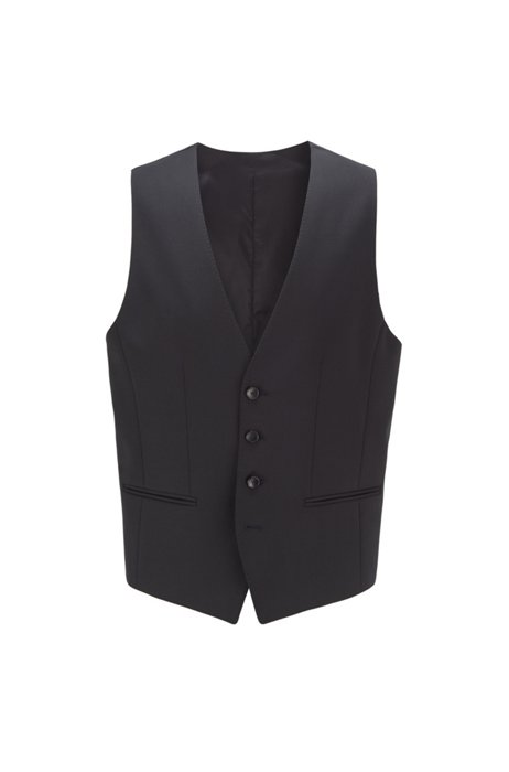 Slim-fit waistcoat in melange wool with natural stretch, Black