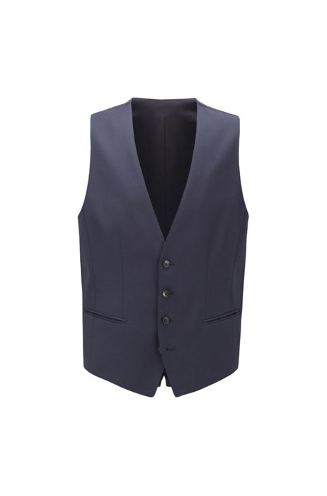 Slim-fit waistcoat in melange wool with natural stretch, Blue