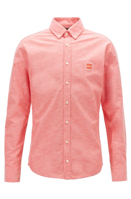 Slim-fit shirt in Oxford cotton with logo patch, Orange