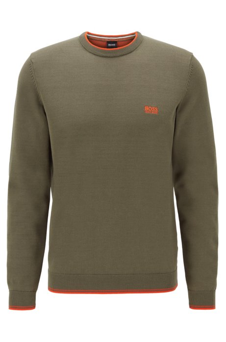 Crew-neck sweater with contrast details, Dark Green