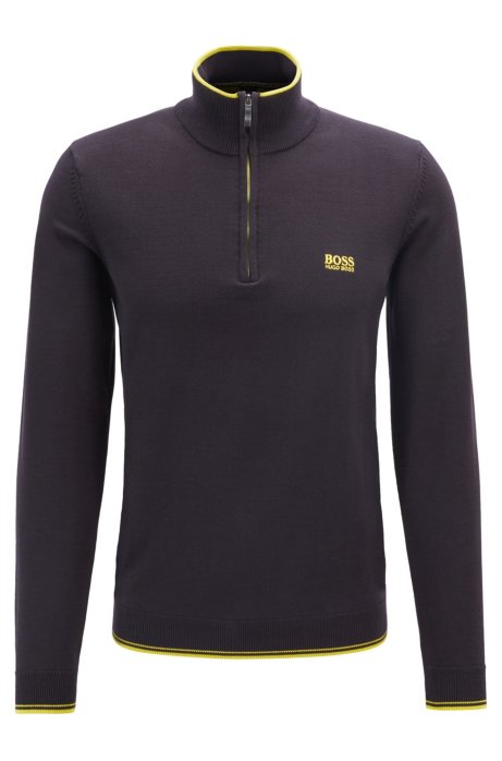 Zip-neck sweater in a cotton blend, Black