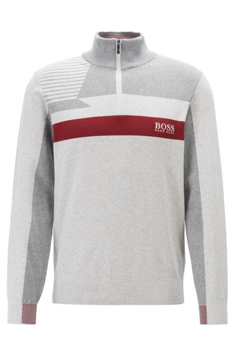Colour-block zip-kneck sweater with water-repellent finish, Light Grey