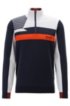 Colour-block zip-kneck sweater with water-repellent finish, Dark Blue