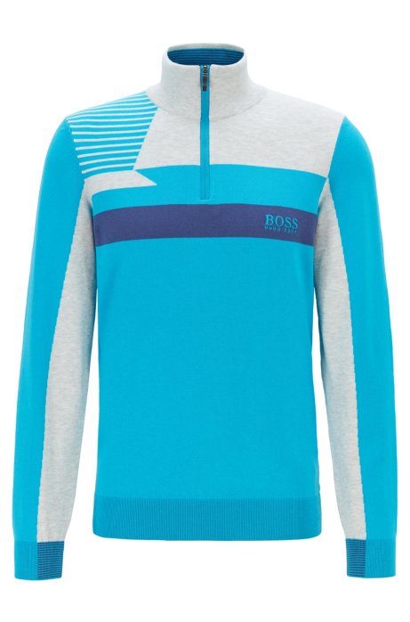 Colour-block zip-kneck sweater with water-repellent finish, Blue