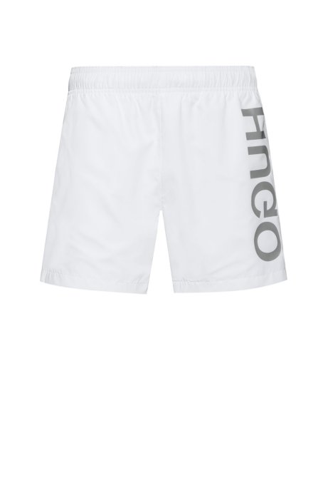 Quick-drying swim shorts with large-scale reverse logo, White