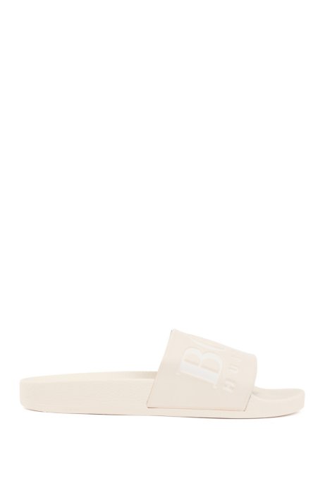 Logo slides with ergonomic footbed, Light Beige