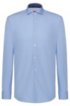 Slim-fit shirt in cotton with logo-print inner contrasts, Light Blue