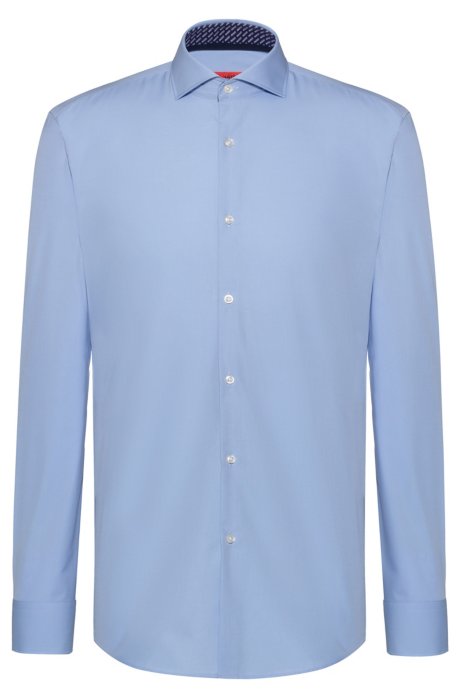 Slim-fit shirt in cotton with logo-print inner contrasts, Light Blue