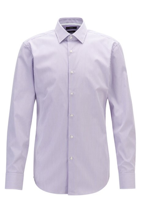 Slim-fit shirt in striped easy-iron cotton, Patterned