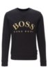 Mixed-material slim-fit sweatshirt with curved logo, Black