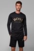 Mixed-material slim-fit sweatshirt with curved logo, Black