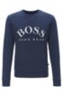 Mixed-material slim-fit sweatshirt with curved logo, Dark Blue