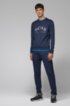 Mixed-material slim-fit sweatshirt with curved logo, Dark Blue