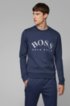 Mixed-material slim-fit sweatshirt with curved logo, Dark Blue