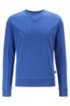 Mixed-material slim-fit sweatshirt with curved logo, Blue