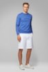 Mixed-material slim-fit sweatshirt with curved logo, Blue