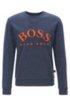 Mixed-material slim-fit sweatshirt with curved logo, Open Blue
