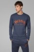 Mixed-material slim-fit sweatshirt with curved logo, Open Blue